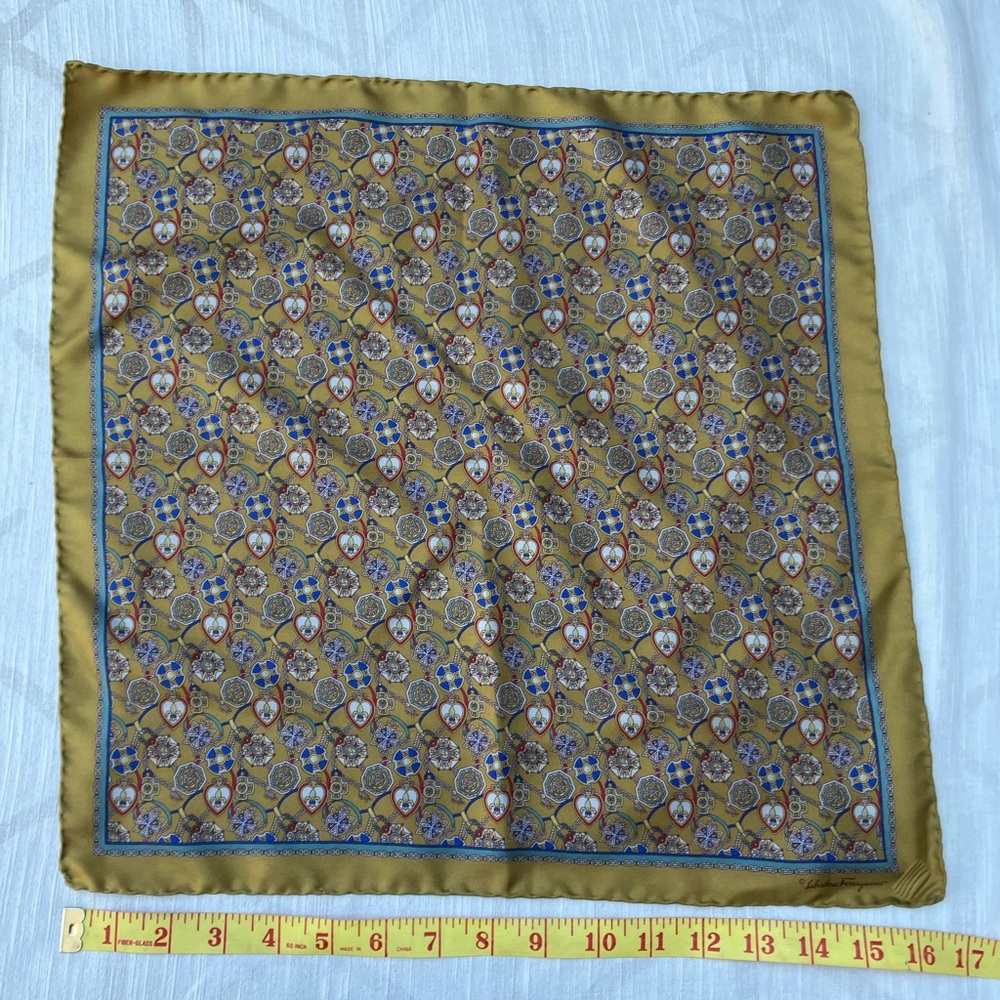 Salvatore Ferragamo hand rolled silk pocket scarf